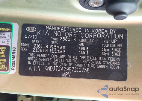 2011 Kia Soul ! z USA, uszkodzony, nr VIN KNDJT2A29B7210758